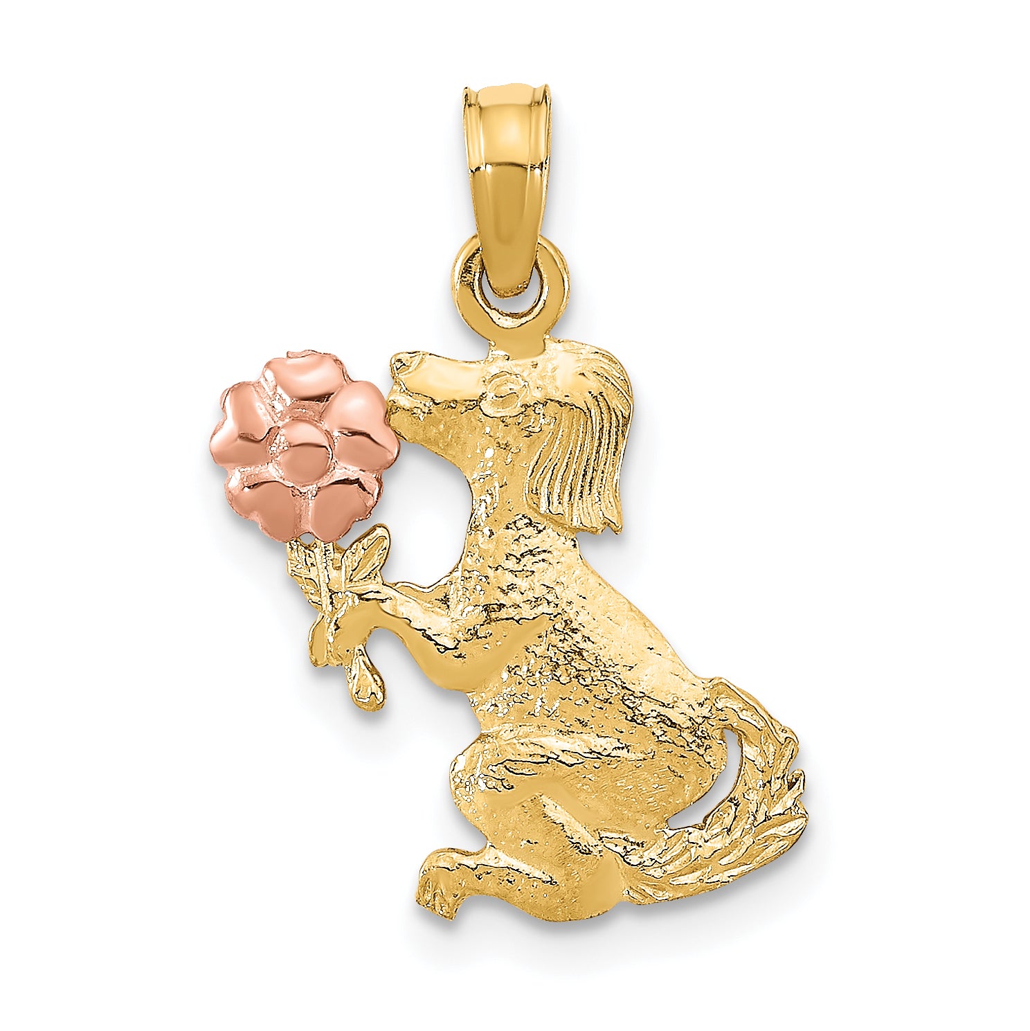 14k Two-Tone Dog Holding Flower Charm Main image