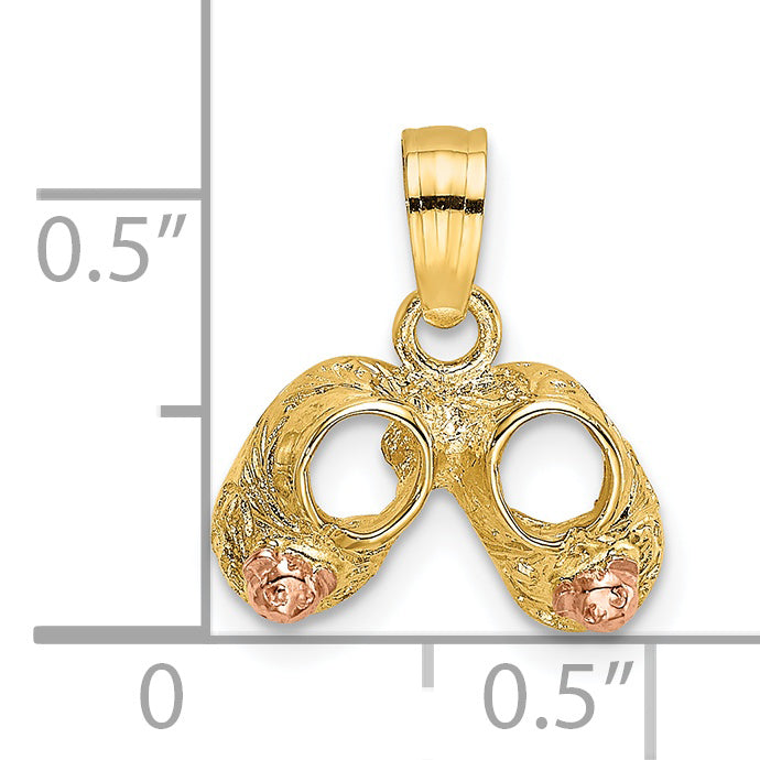14k  3D Two-Tone Baby Booties w/ Teddy Bear Charm