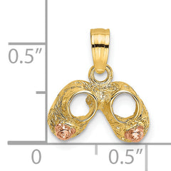 14k  3D Two-Tone Baby Booties w/ Teddy Bear Charm
