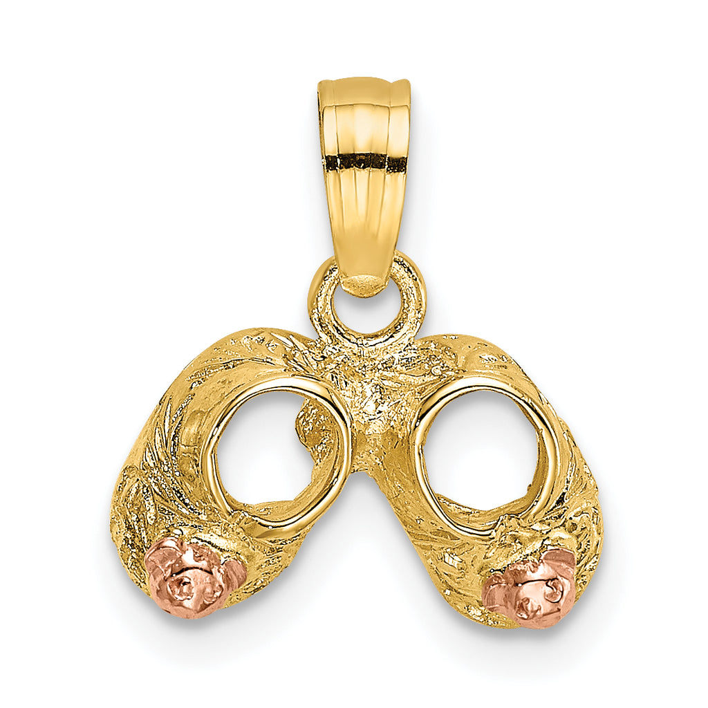 14k  3D Two-Tone Baby Booties w/ Teddy Bear Charm