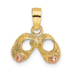 14k  3D Two-Tone Baby Booties w/ Teddy Bear Charm