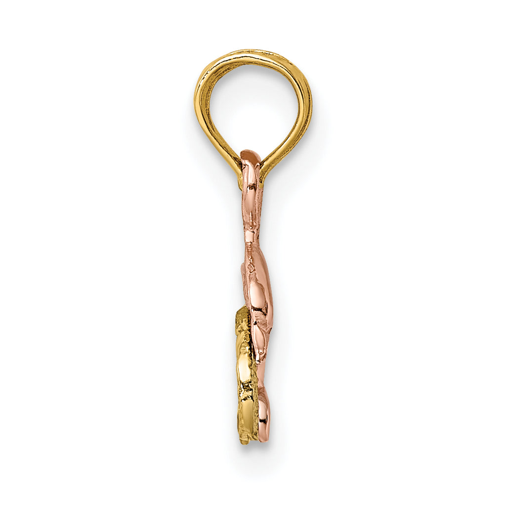 14K Two-Tone W/White Rhodium Dolphin and Wave Charm
