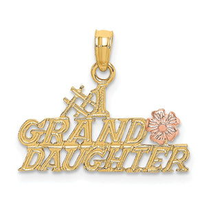 #1 Granddaughter Charm in 14K Two-Tone Gold with Flowers, 14mm - Sophia Jewelers