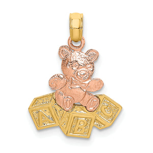 Teddy Bear Abc Blocks Charm in 14K Two-Tone Gold, 19mm - Sophia Jewelers