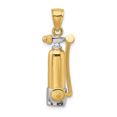 14K w/Rhodium 3-D Single Scuba Tank W/ Hose Charm