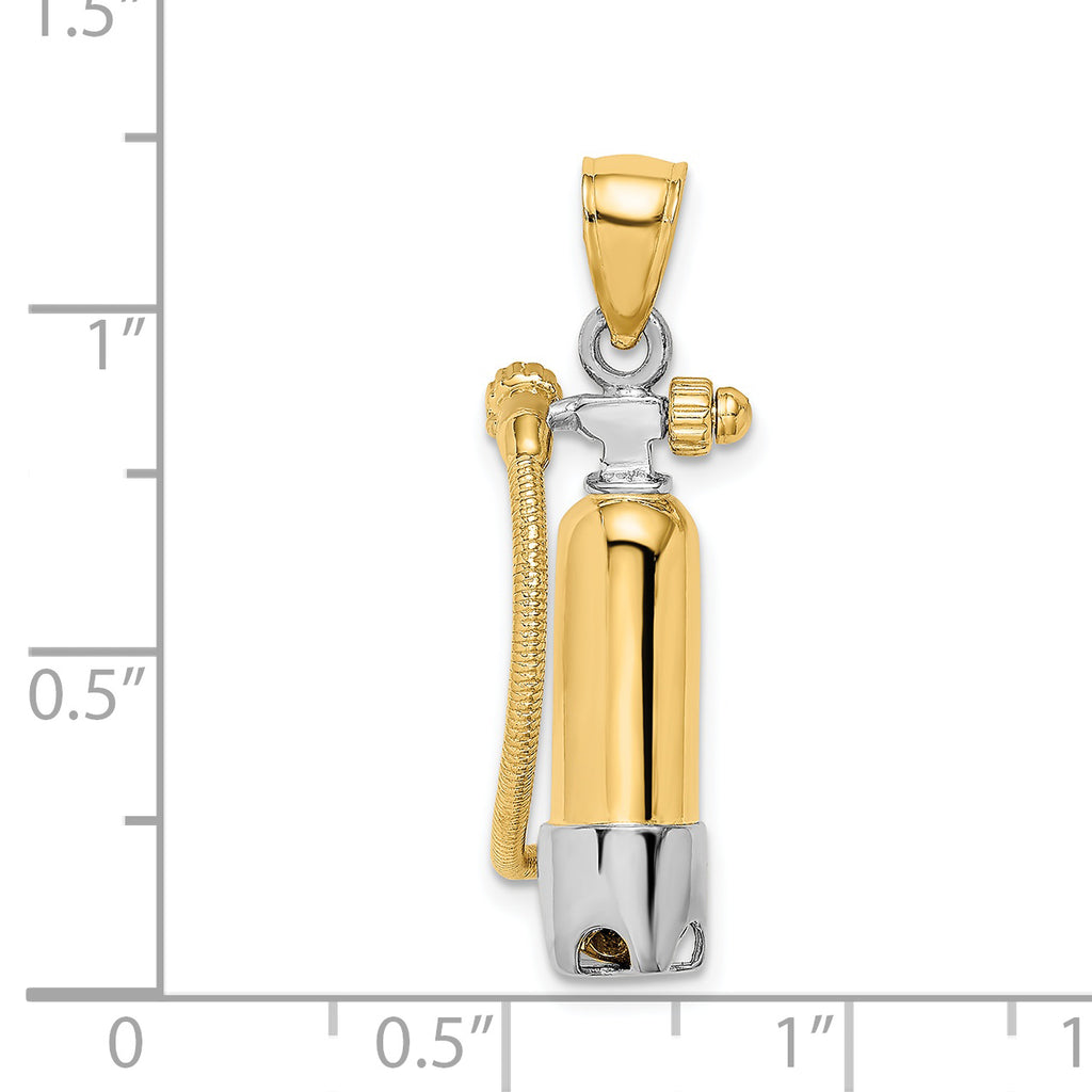 14K w/Rhodium 3-D Single Scuba Tank W/ Hose Charm