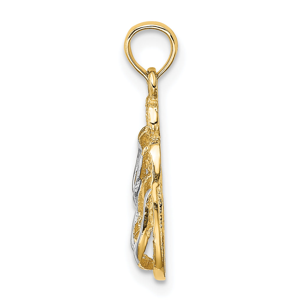 14k with White Rhodium 3D SANIBEL ISLAND Double Flip Flop Charm