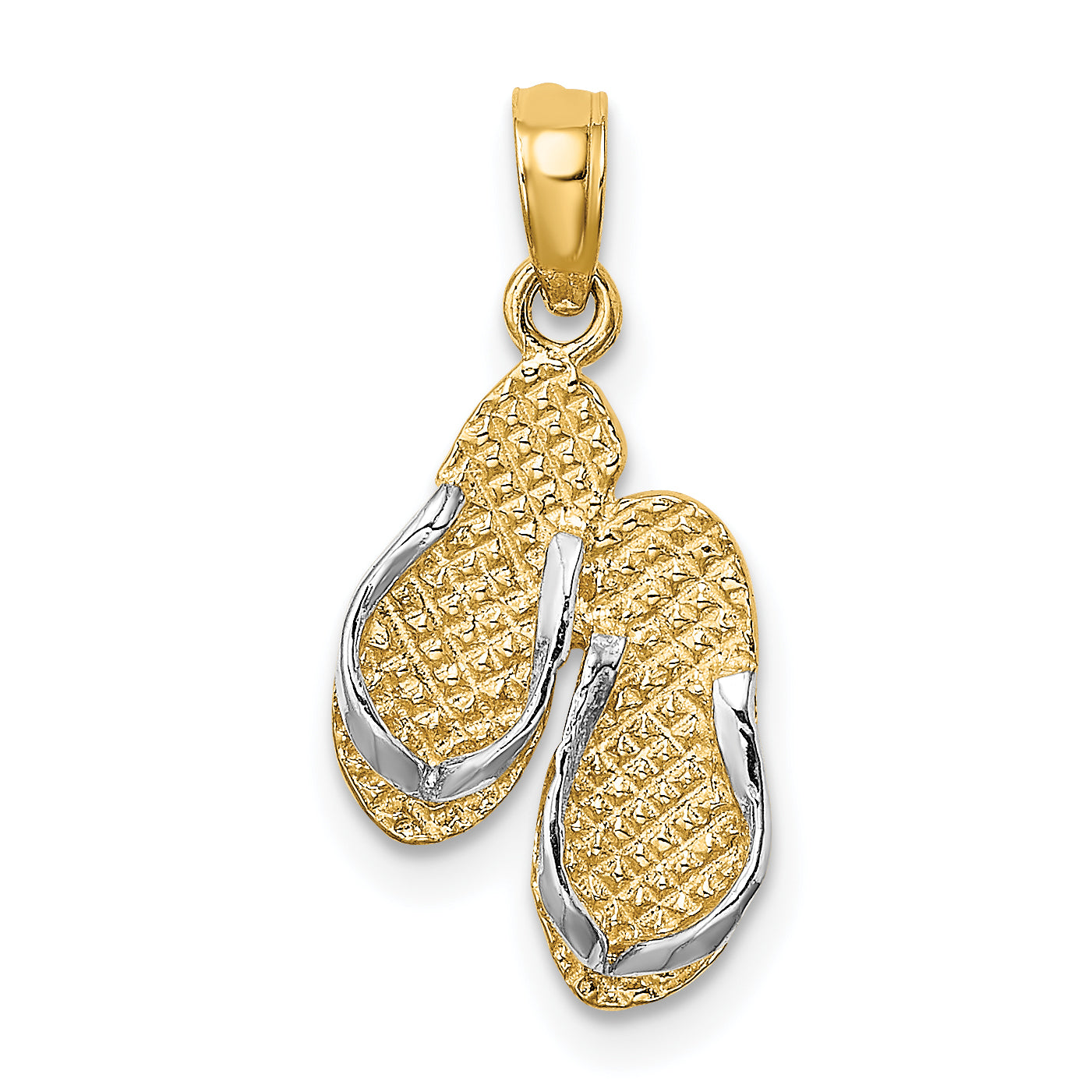 14k with White Rhodium 3D SANIBEL ISLAND Double Flip Flop Charm Main image