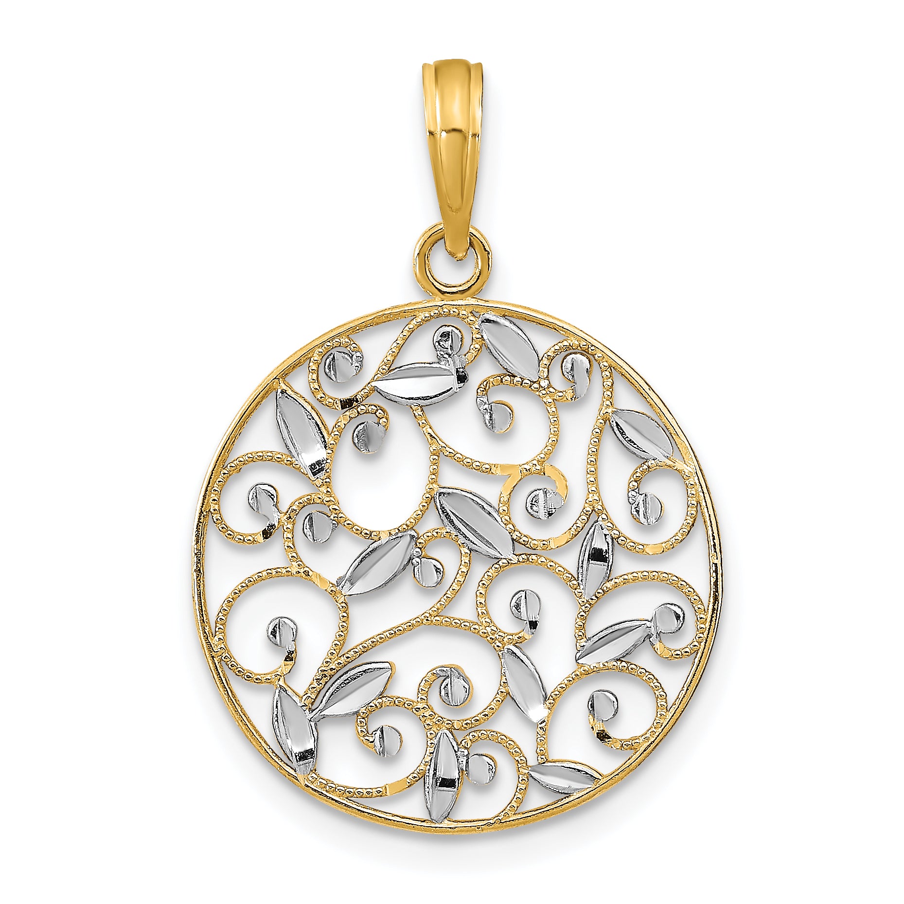 14K w/Rhodium D/C Filigree Round Charm Main image
