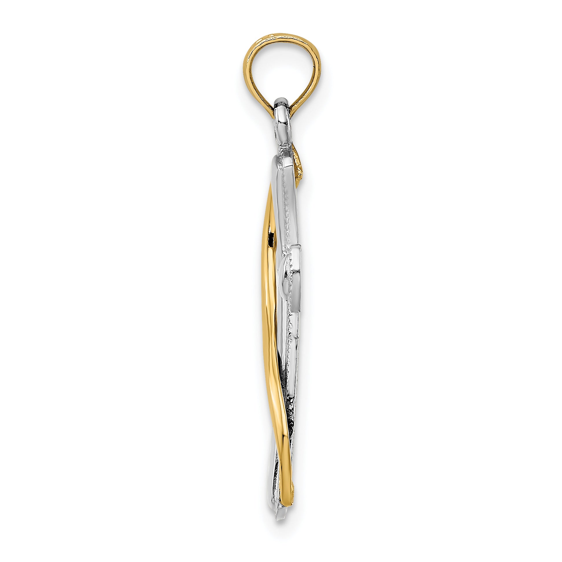 14K w/Rhodium Cross w/Drape Charm