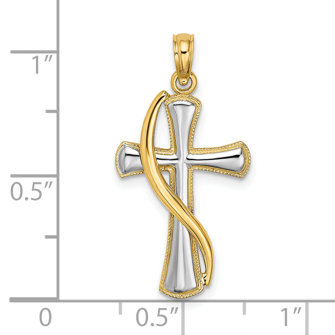 14K w/Rhodium Cross w/Drape Charm