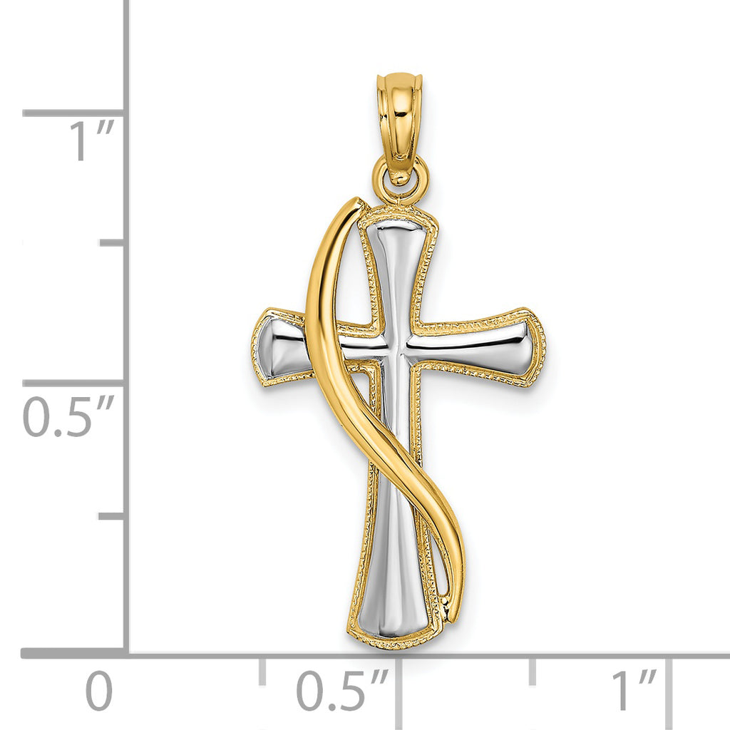 14K w/Rhodium Cross w/Drape Charm