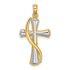 14K w/Rhodium Cross w/Drape Charm