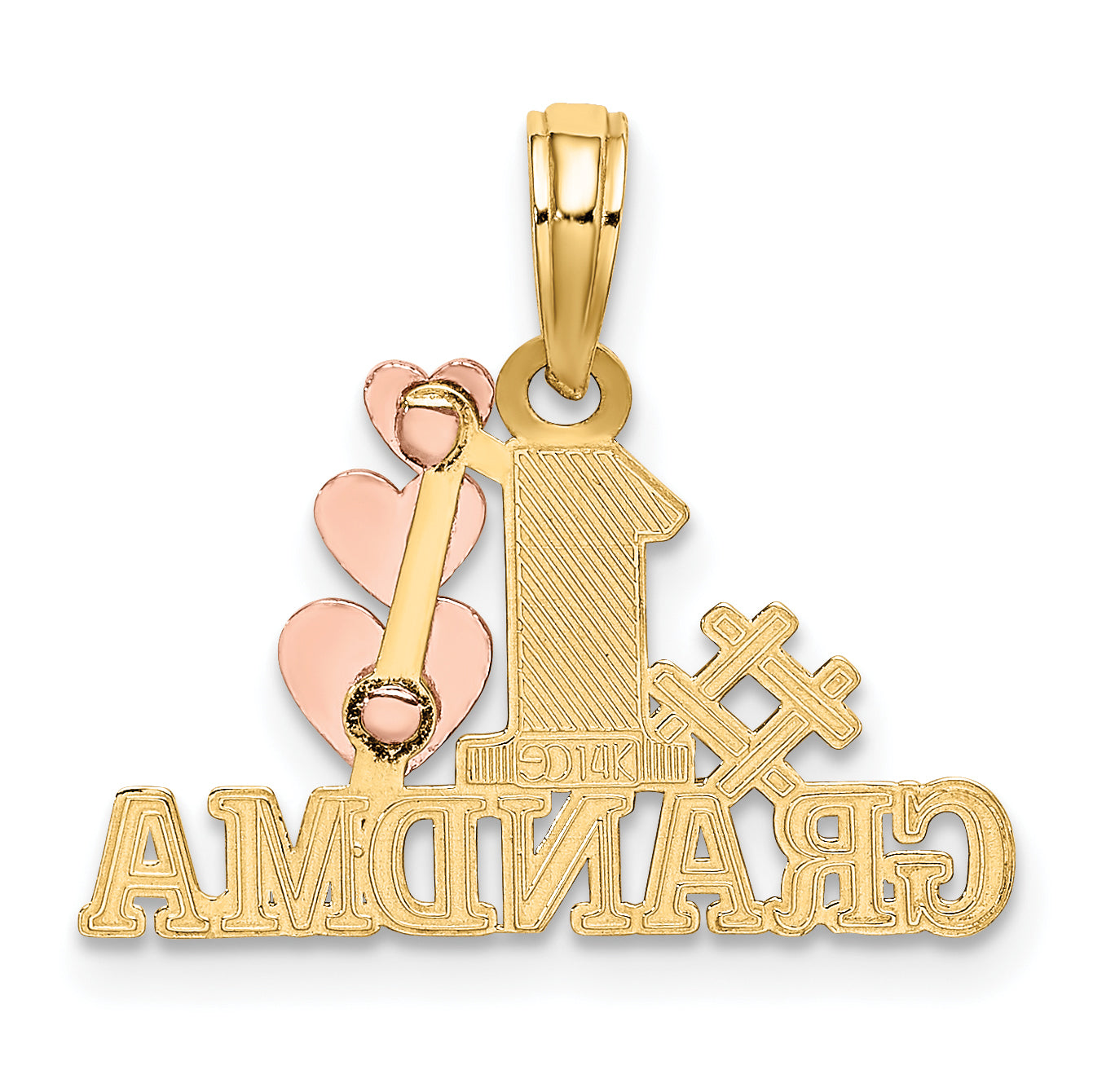 14k Two-Tone #1 GRANDMA w/ Three Hearts Charm
