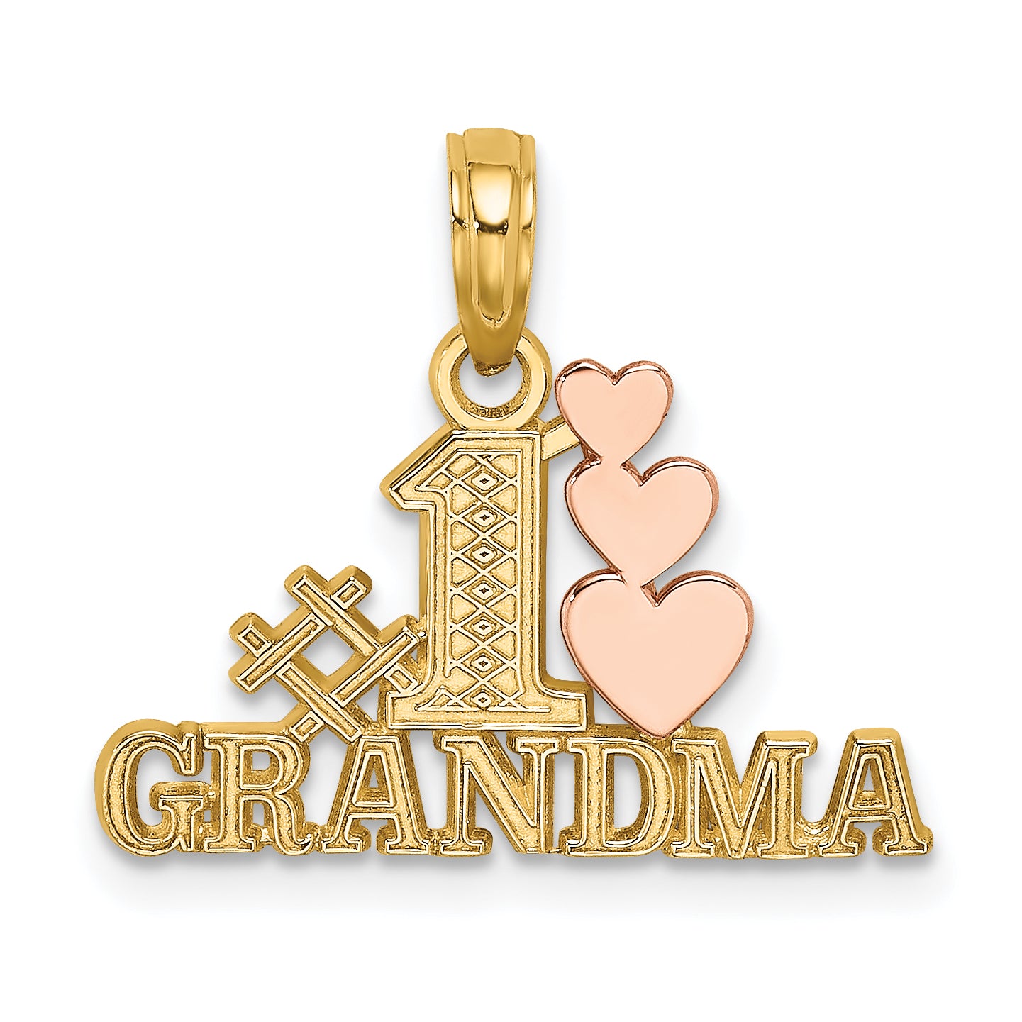 14k Two-Tone #1 GRANDMA w/ Three Hearts Charm Main image