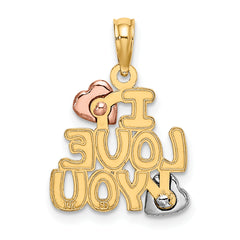 14k Two-tone w/White Rhodium I LOVE YOU w/Hearts Charm