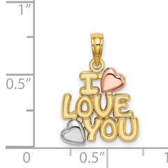 14k Two-tone w/White Rhodium I LOVE YOU w/Hearts Charm