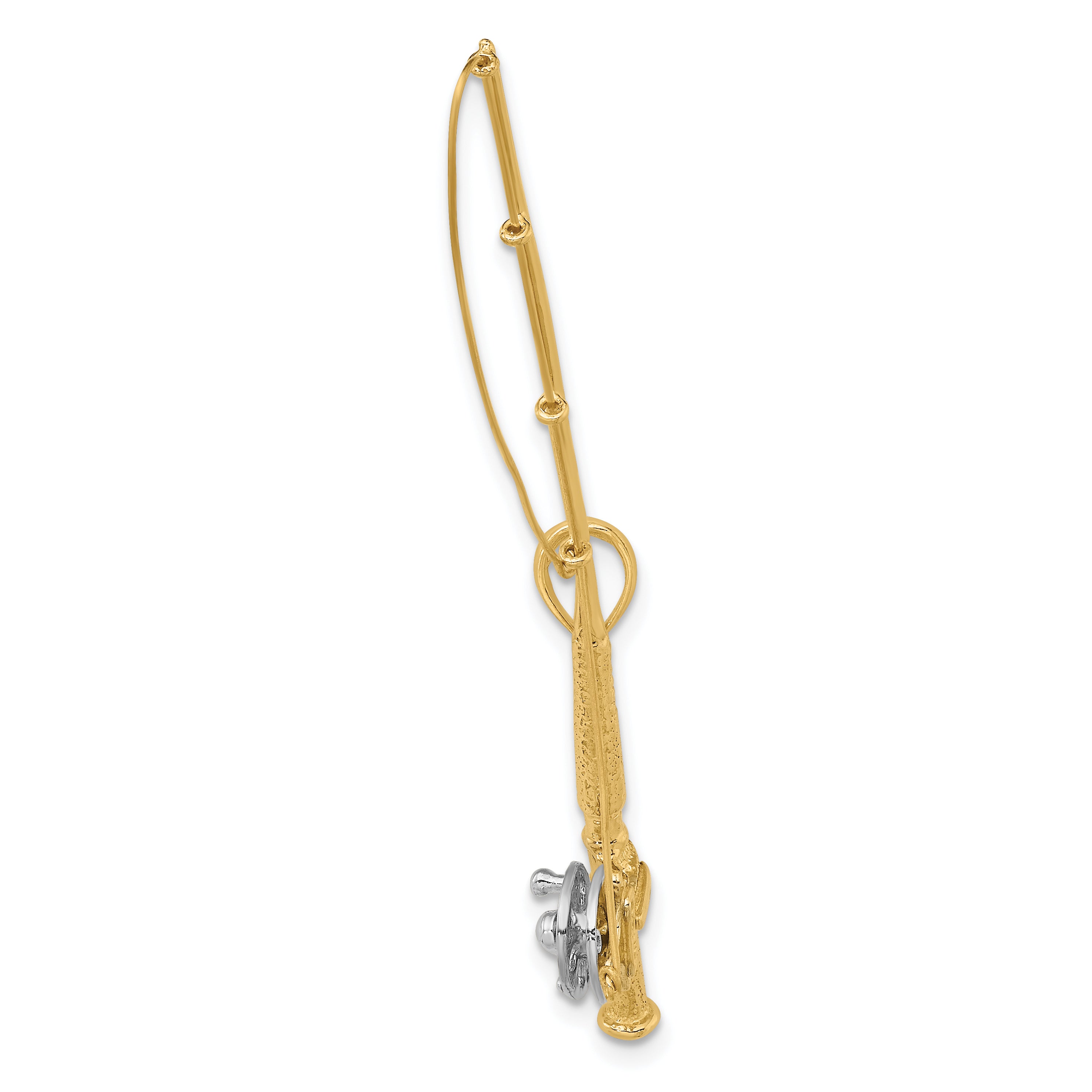 14K Yellow Gold With Rhodium 3-D Fly Rod Fishing Pole Charm Secondary image