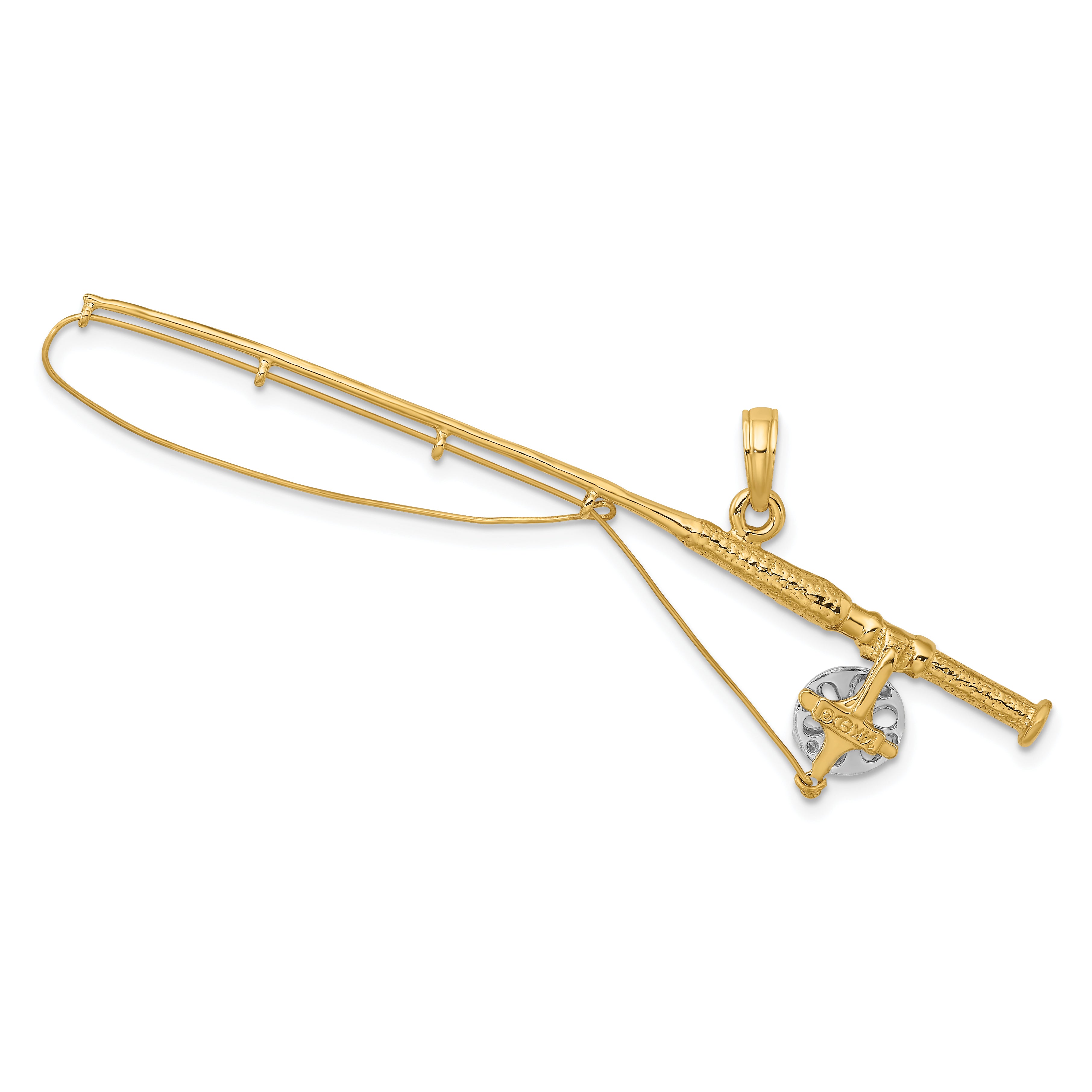 14K w/Rhodium 3-D Fly Rod Fishing Pole Charm