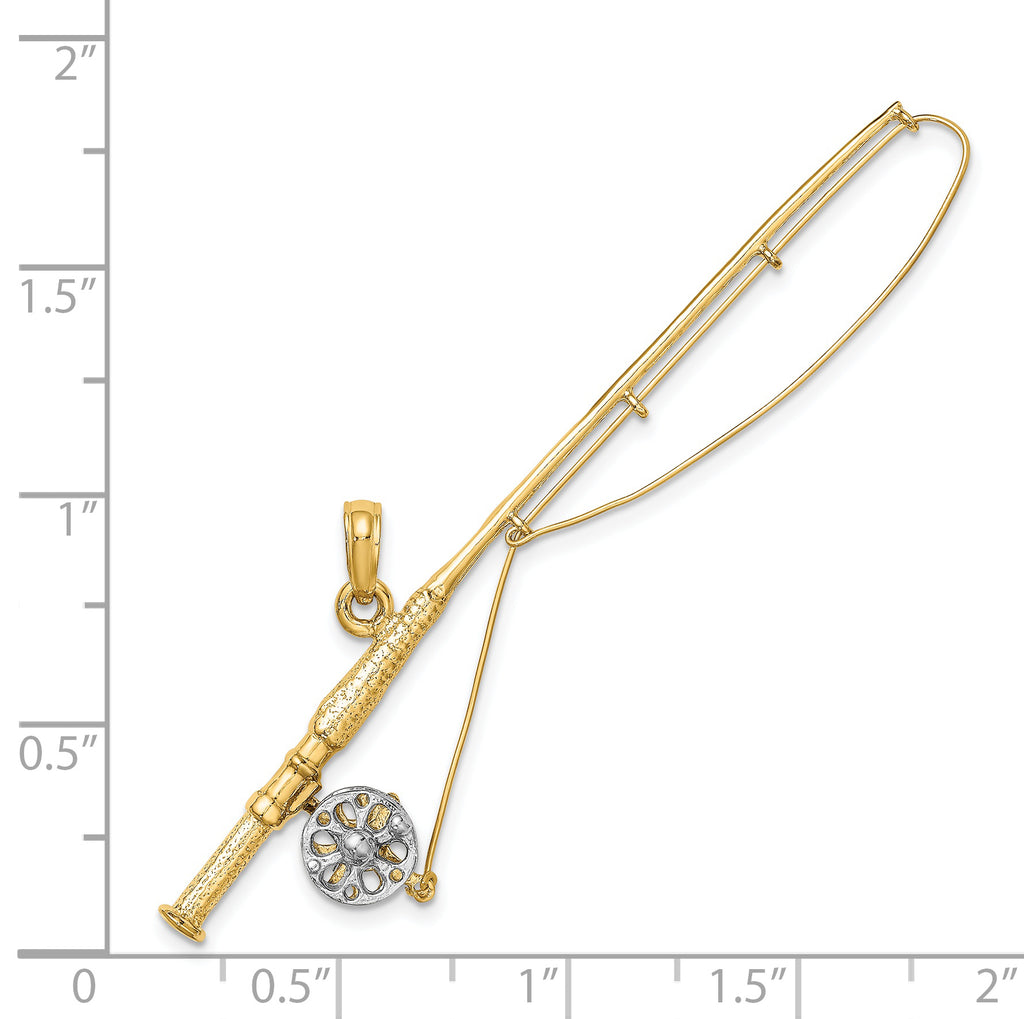14K w/Rhodium 3-D Fly Rod Fishing Pole Charm