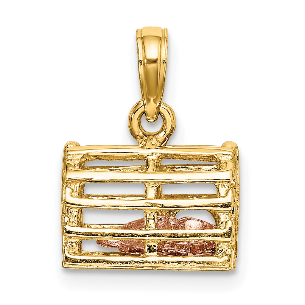 14K Two-Tone Moveable 3-D Lobster(Pink)In Trap