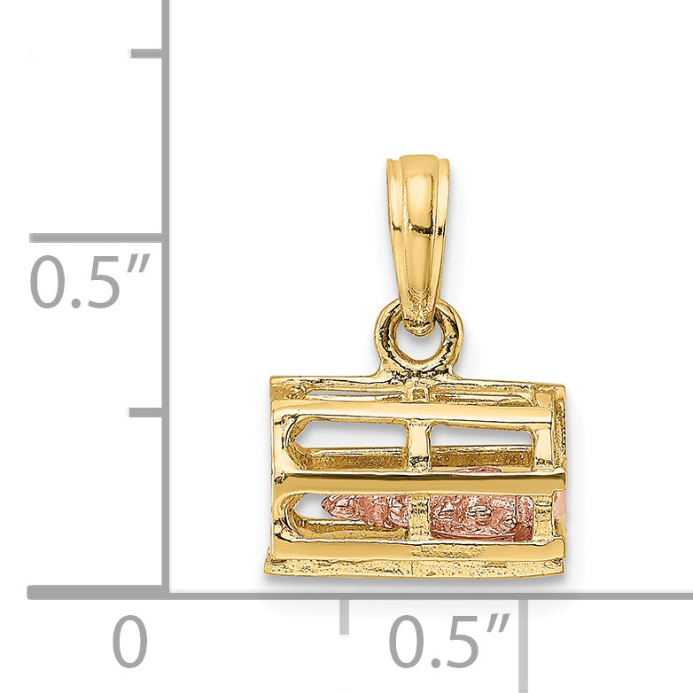 14K Two-Tone Moveable 3-D Lobster(Pink)In Trap