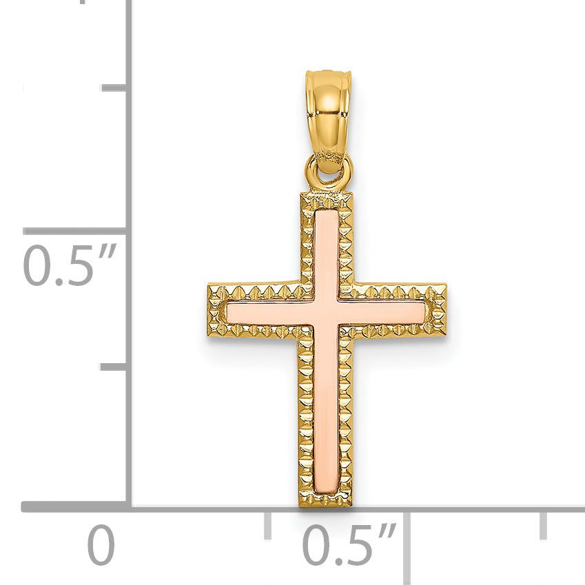14k Two-tone Polished Cross Charm