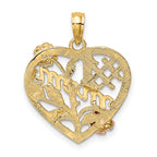 14k Two-tone w/White Rhodium #1 MOM Heart w/Flower Charm
