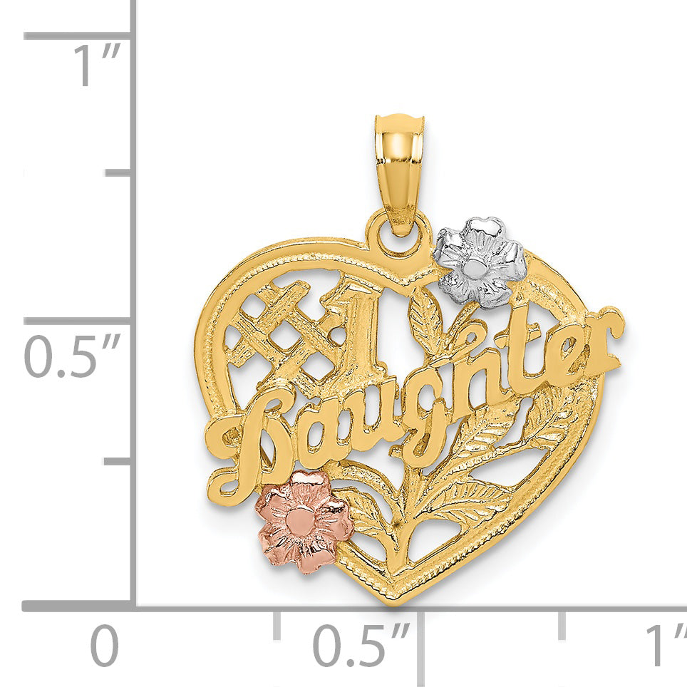14k Two-tone w/White Rhodium #1 DAUGHTER Heart Charm