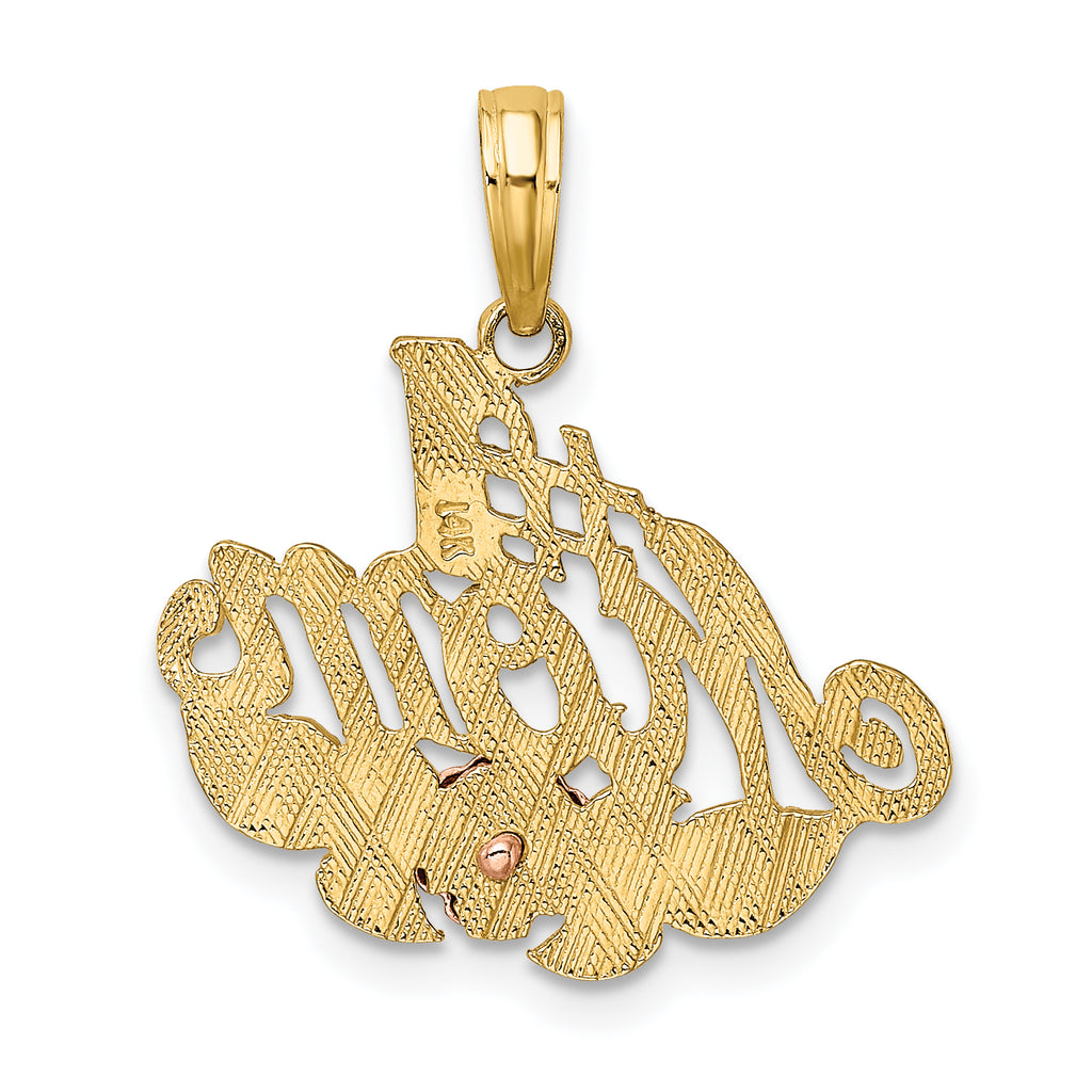 14k Two-tone w/White Rhodium #1 MOM w/ Flower Charm