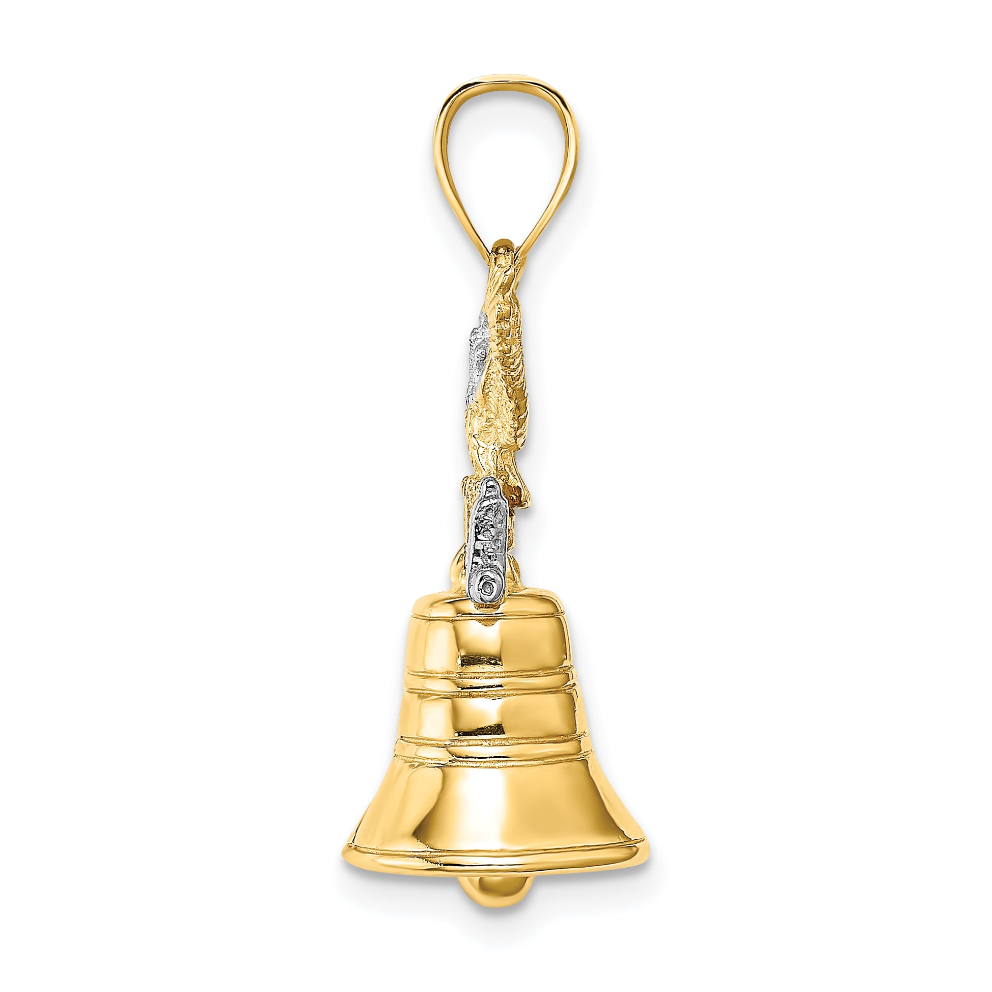14K Yellow Gold With Rhodium 3D Moveable Liberty Bell w/Eagle Top Charm Secondary image