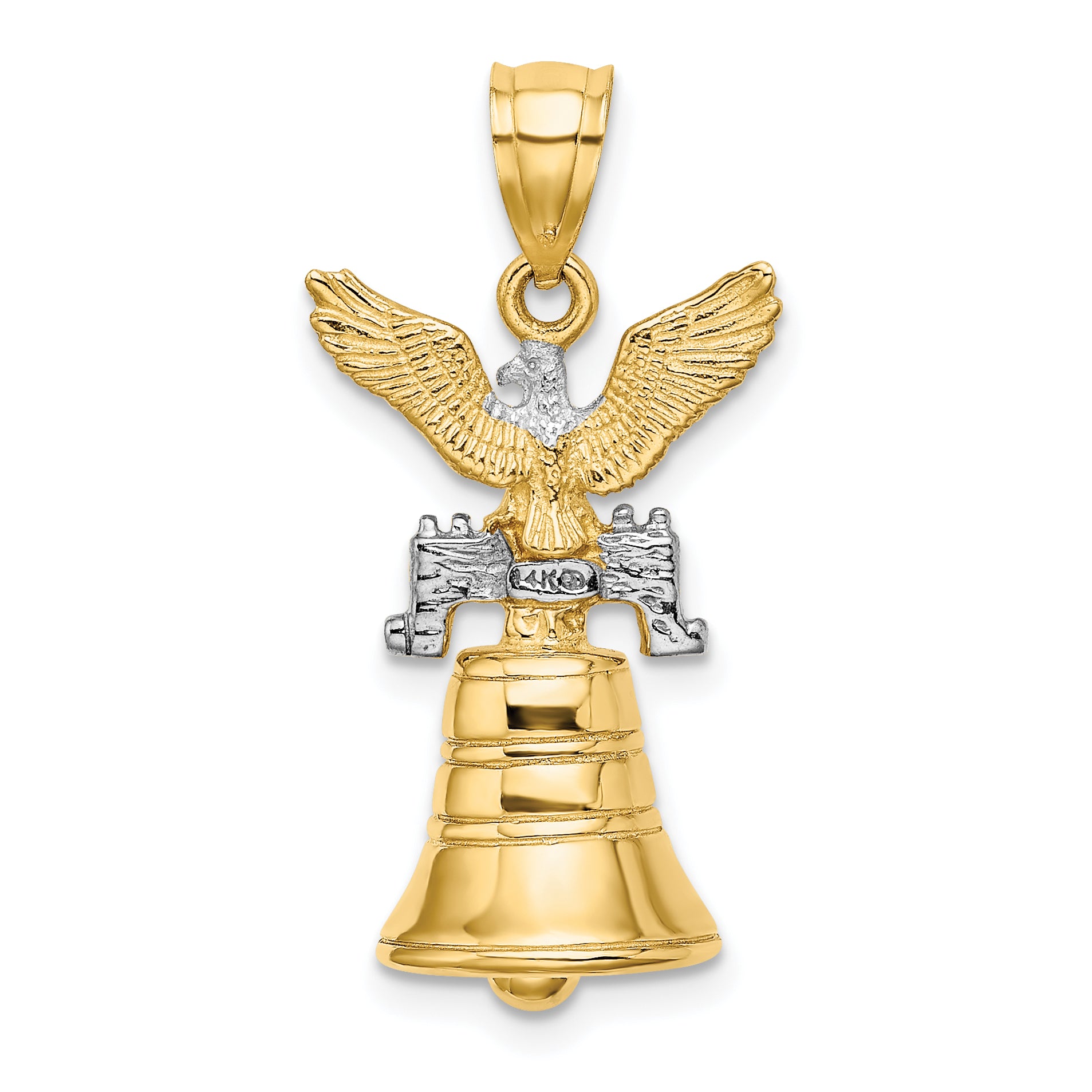 14k w/Rhodium 3D Moveable Liberty Bell w/Eagle Top Charm