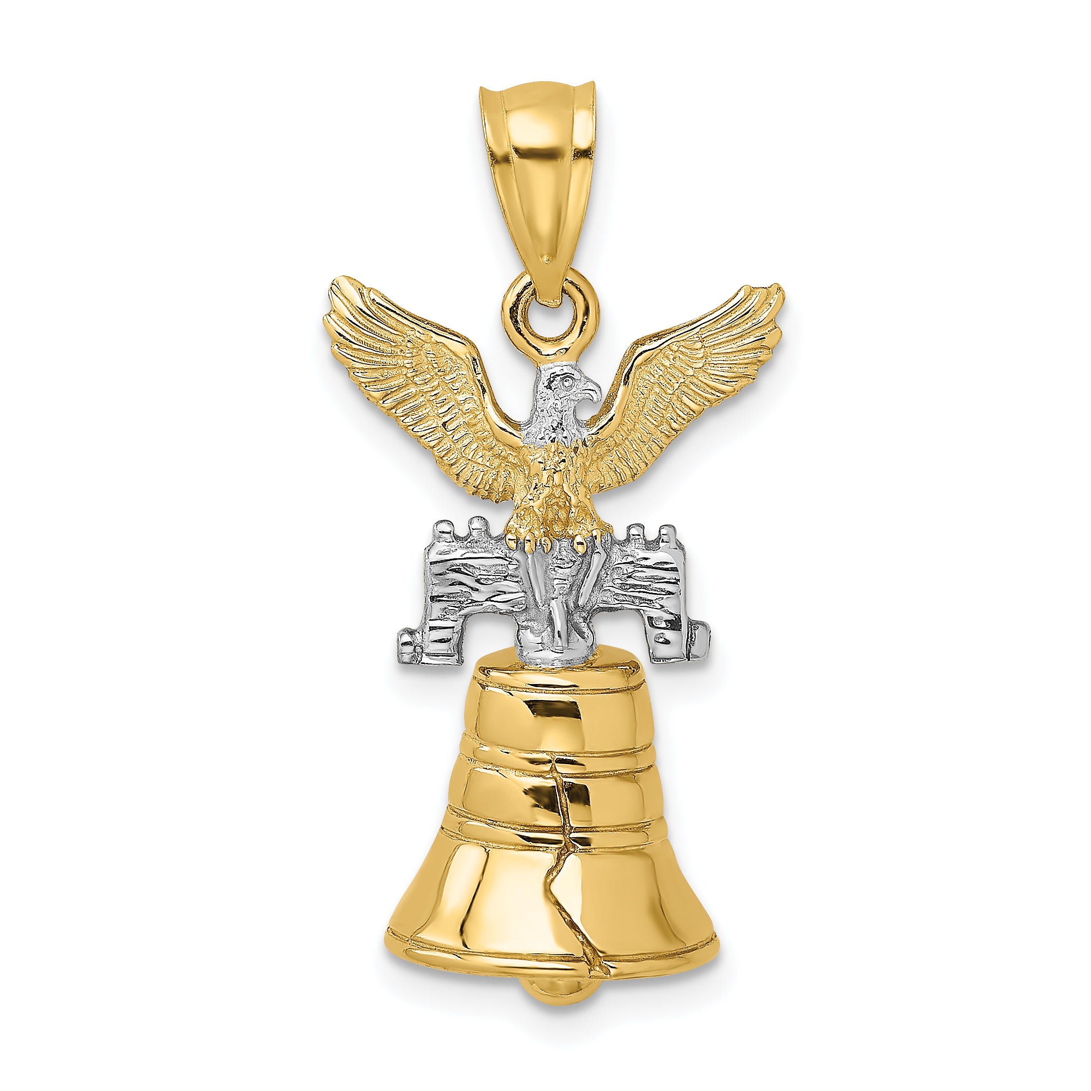 14k w/Rhodium 3D Moveable Liberty Bell w/Eagle Top Charm Main image