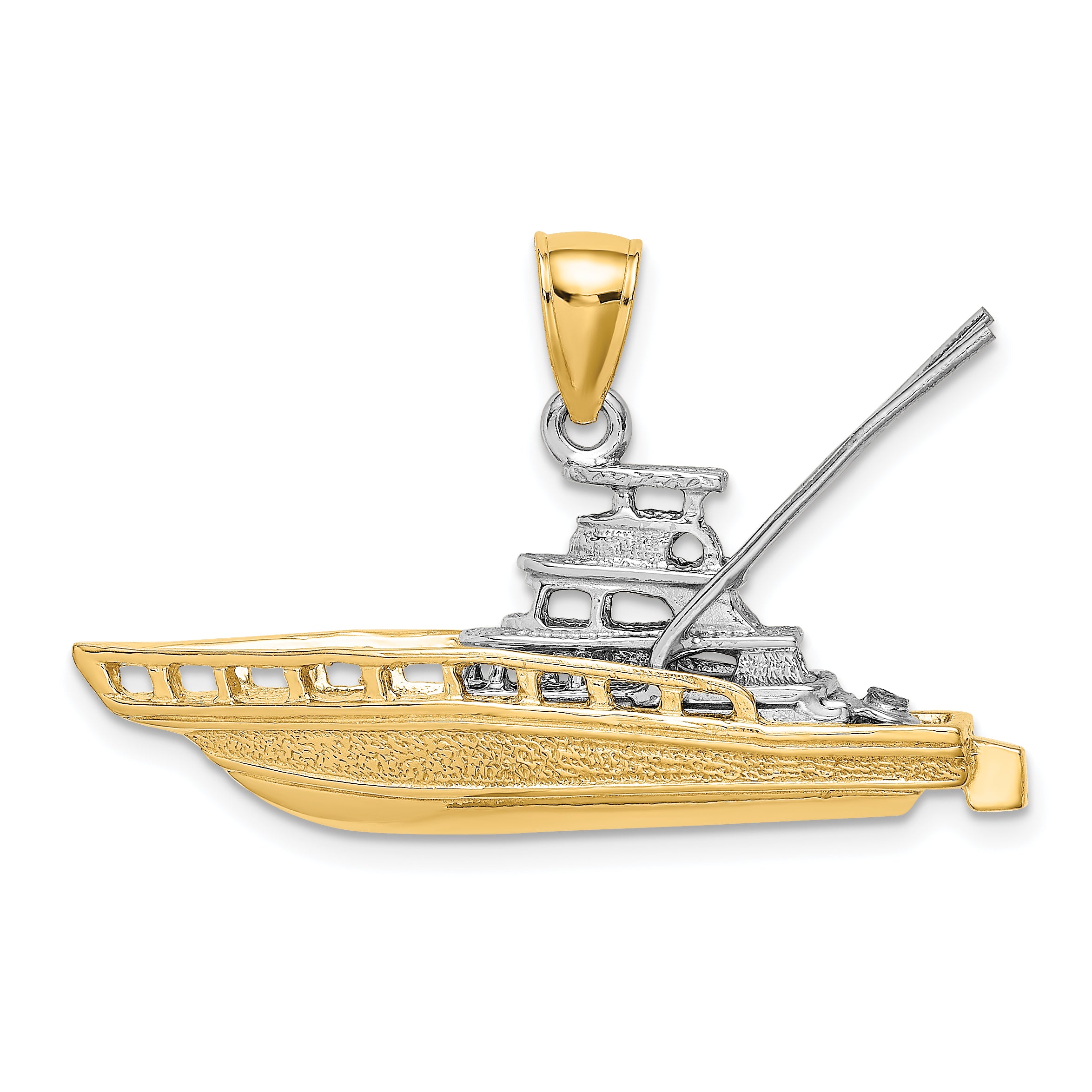 14k Two-tone Textured 3-D Offshore Sportfishing Boat Charm Main image