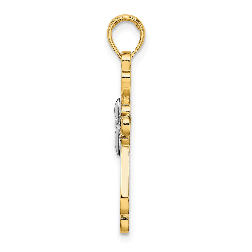 14K W/ Rhodium Polished Fancy Cross Charm