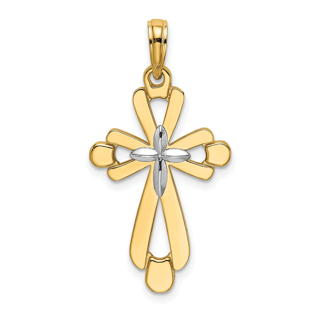 14K W/ Rhodium Polished Fancy Cross Charm