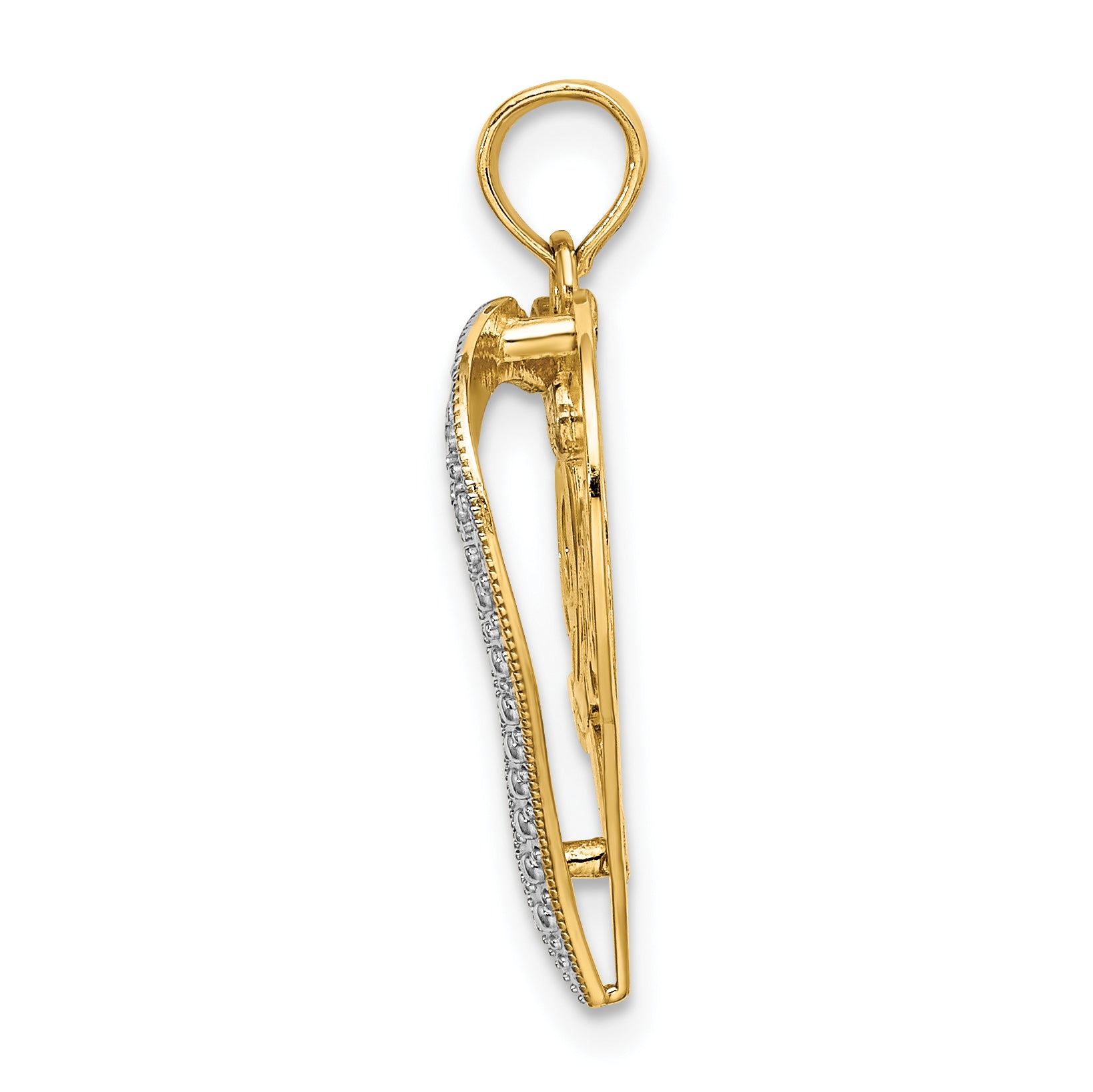 14k with White Rhodium Heart Diamond-cut LOVE Charm Secondary image