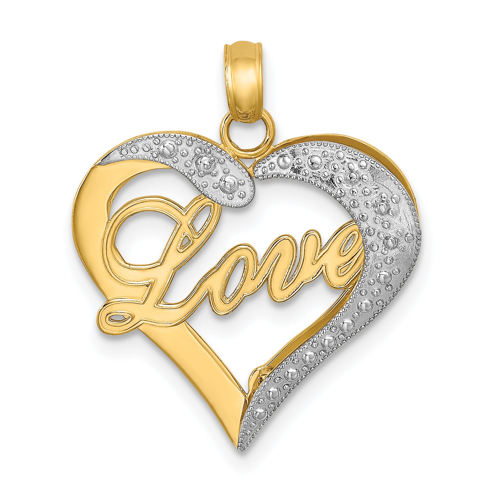 14k with White Rhodium Heart Diamond-cut LOVE Charm Main image