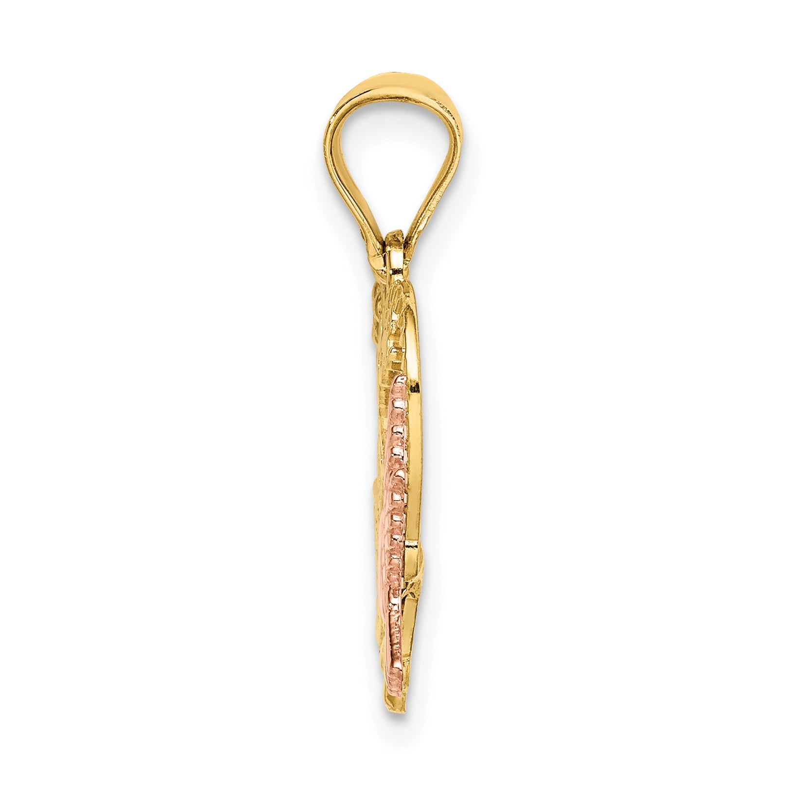 14k Two-tone w/White Rhodium AMOR Heart w/Doves Charm