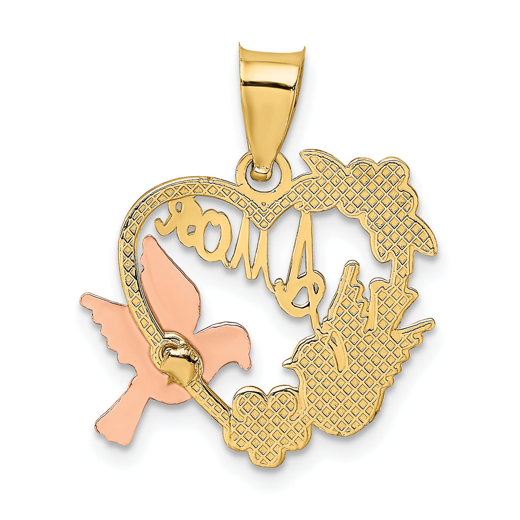 14k Two-tone w/White Rhodium AMOR Heart w/Doves Charm