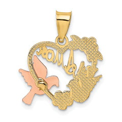14k Two-tone w/White Rhodium AMOR Heart w/Doves Charm