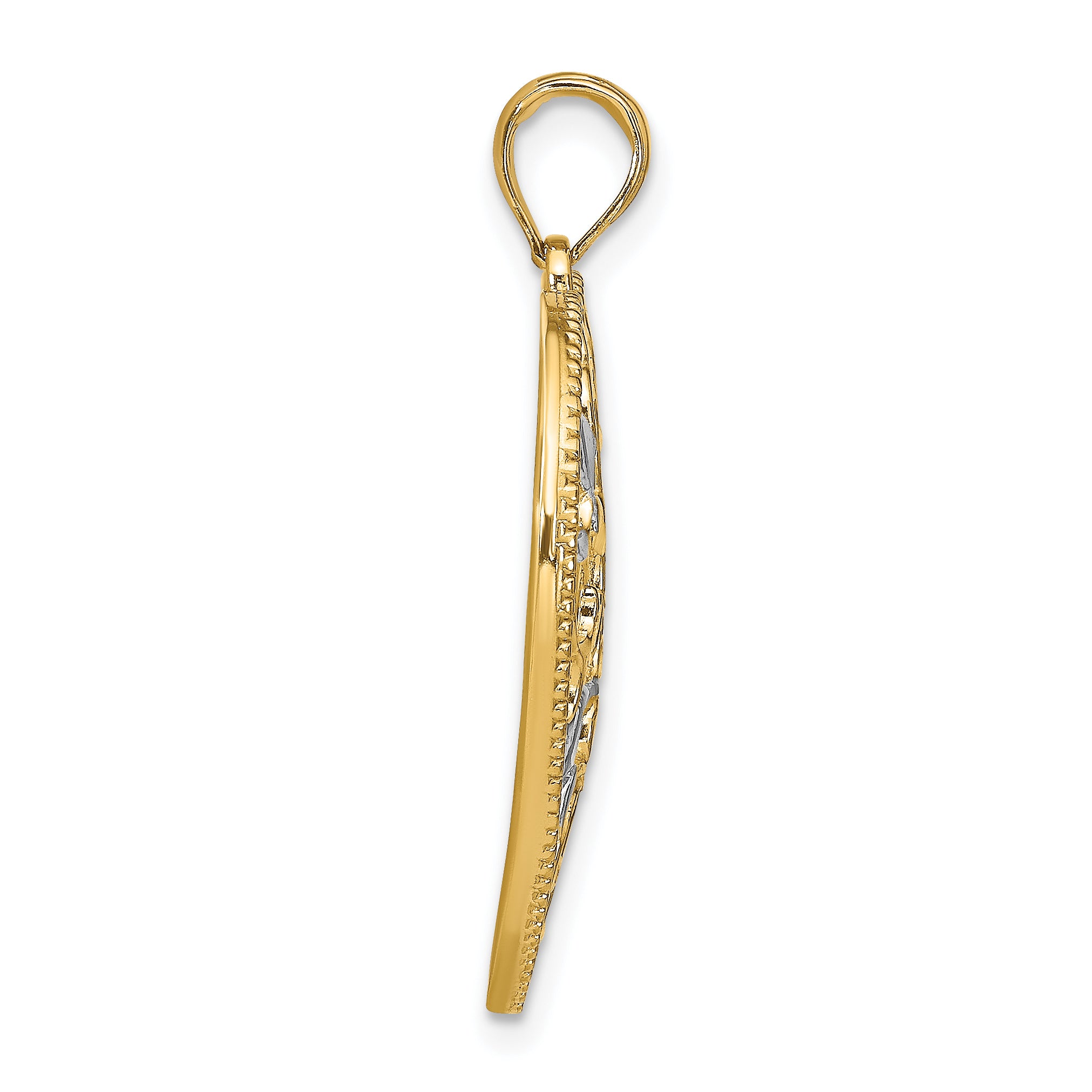 14K Yellow Gold With Rhodium Filigree Leaf Accent Heart Charm Secondary image