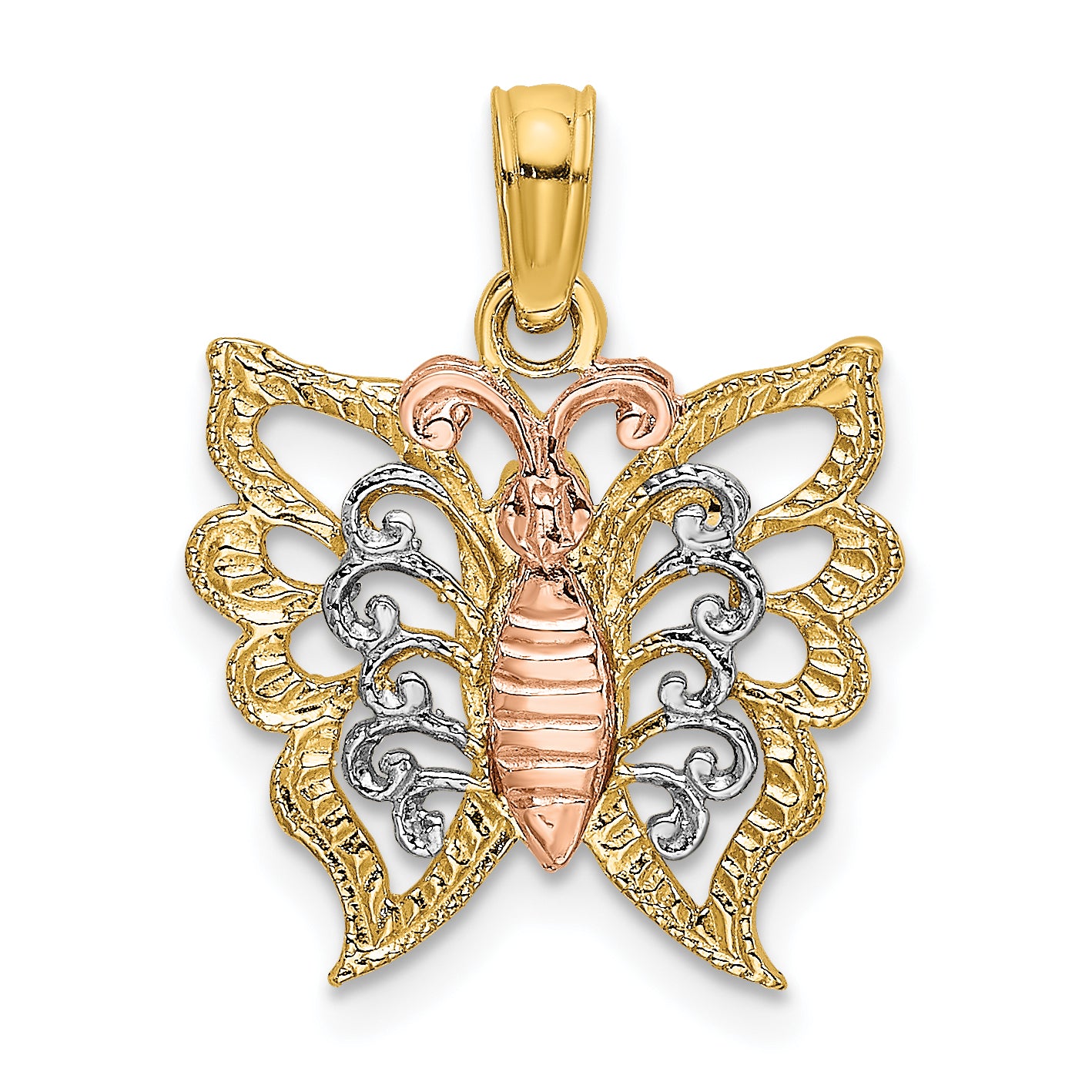 14k Two-Tone w/White Rhodium Butterfly Cut-Out Charm