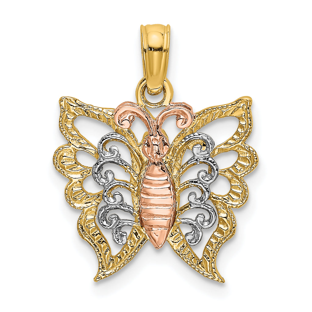 14k Two-Tone w/White Rhodium Butterfly Cut-Out Charm