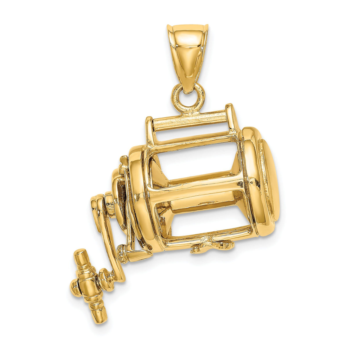 Fishing Reel Charm in 14K Yellow Gold with Moveable Handle, 19mm - Sophia Jewelers Main image