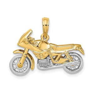 Motorcycle Pendant in 14K Two-Tone Gold with Moveable Wheels, 16mm - Sophia Jewelers