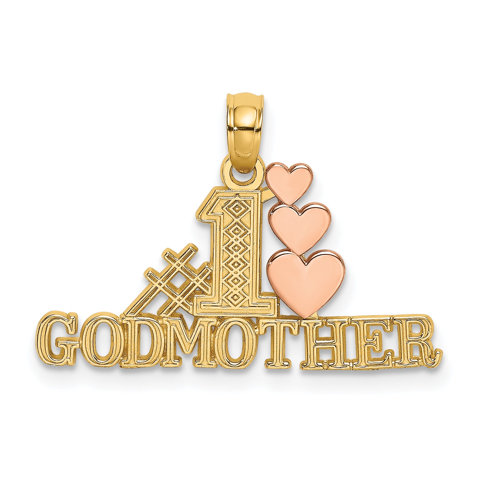 14K Two-tone Polished #1 GODMOTHER and Hearts Pendant Main image