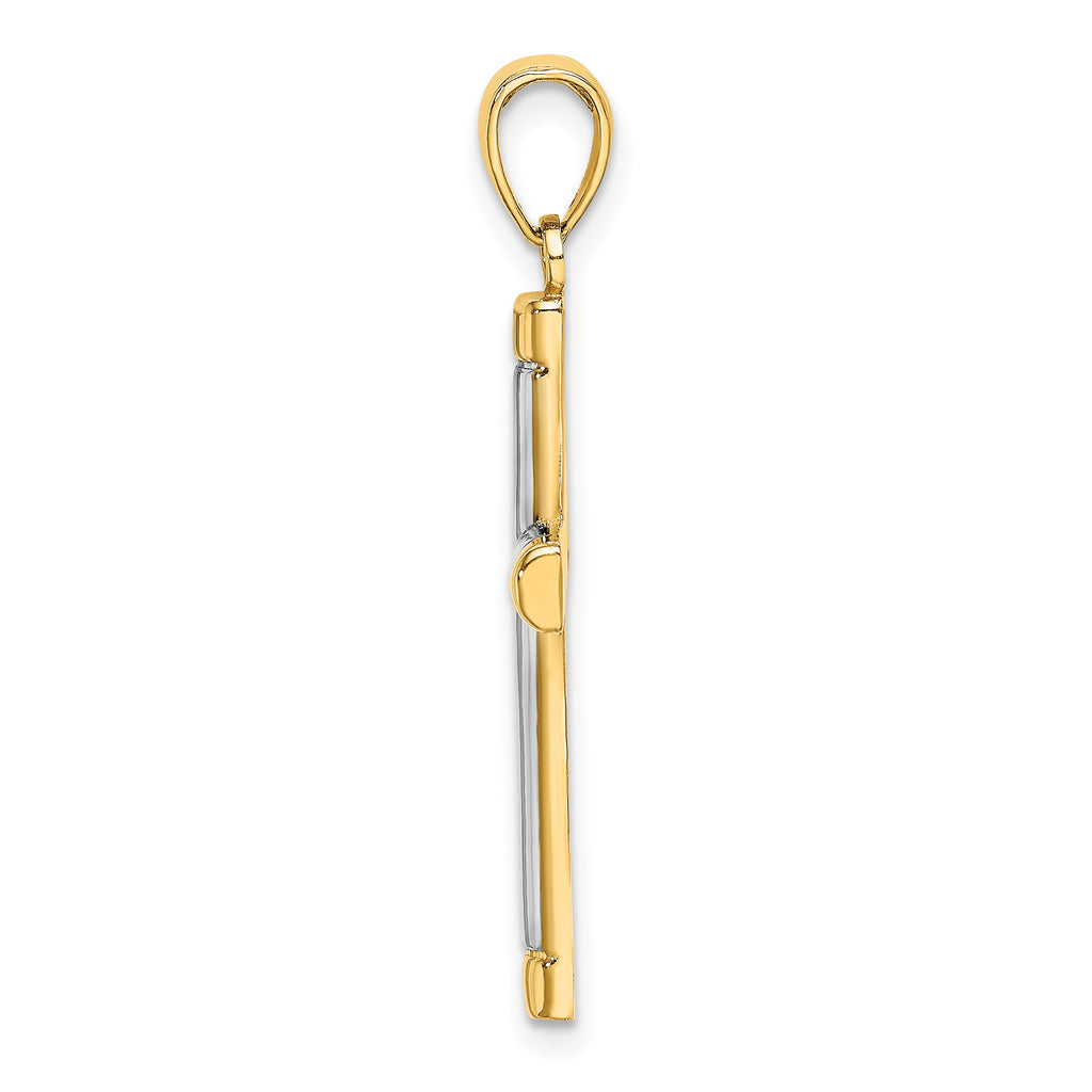14K W/ Rhodium Polished Tubular Cross Charm