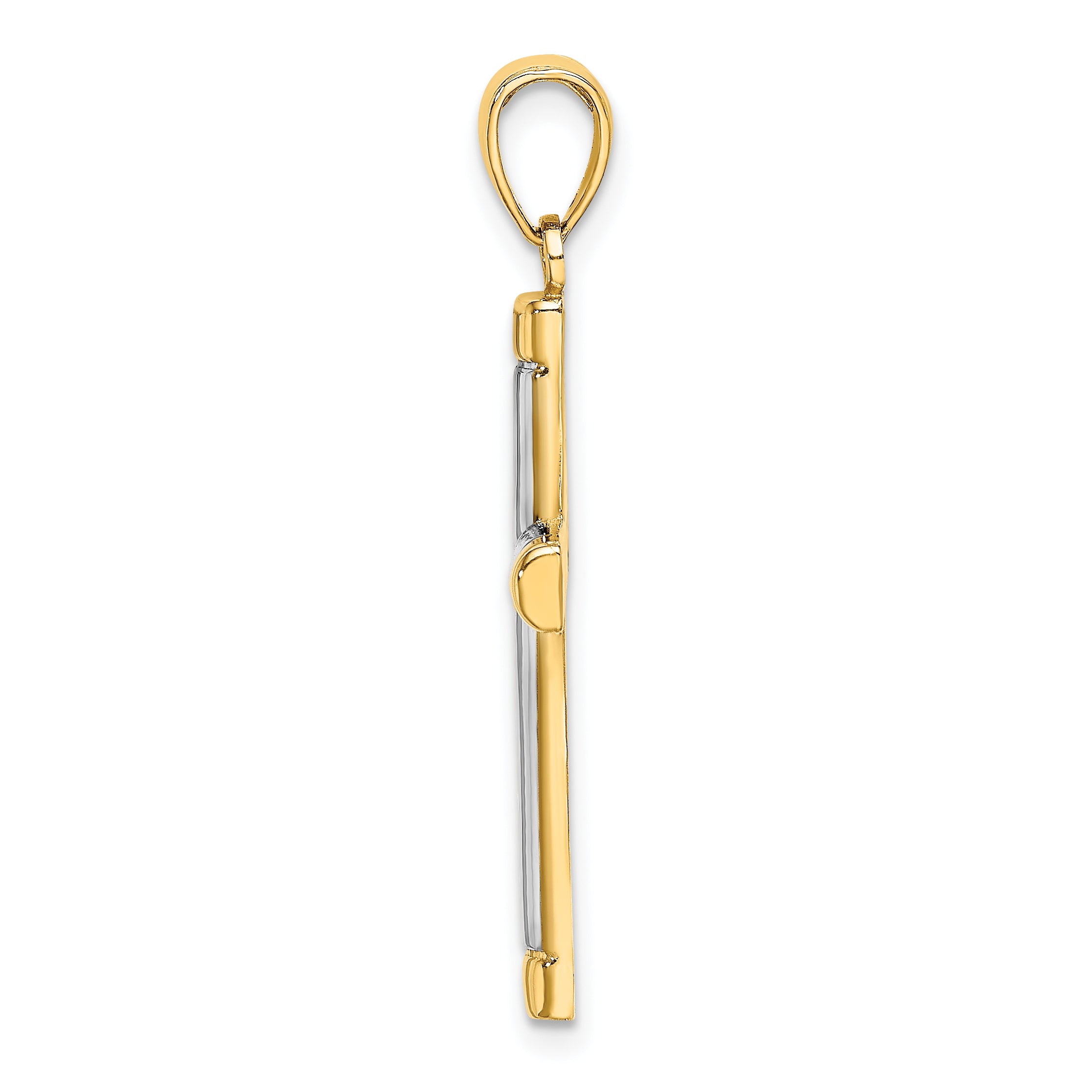 14K W/ Rhodium Polished Tubular Cross Charm