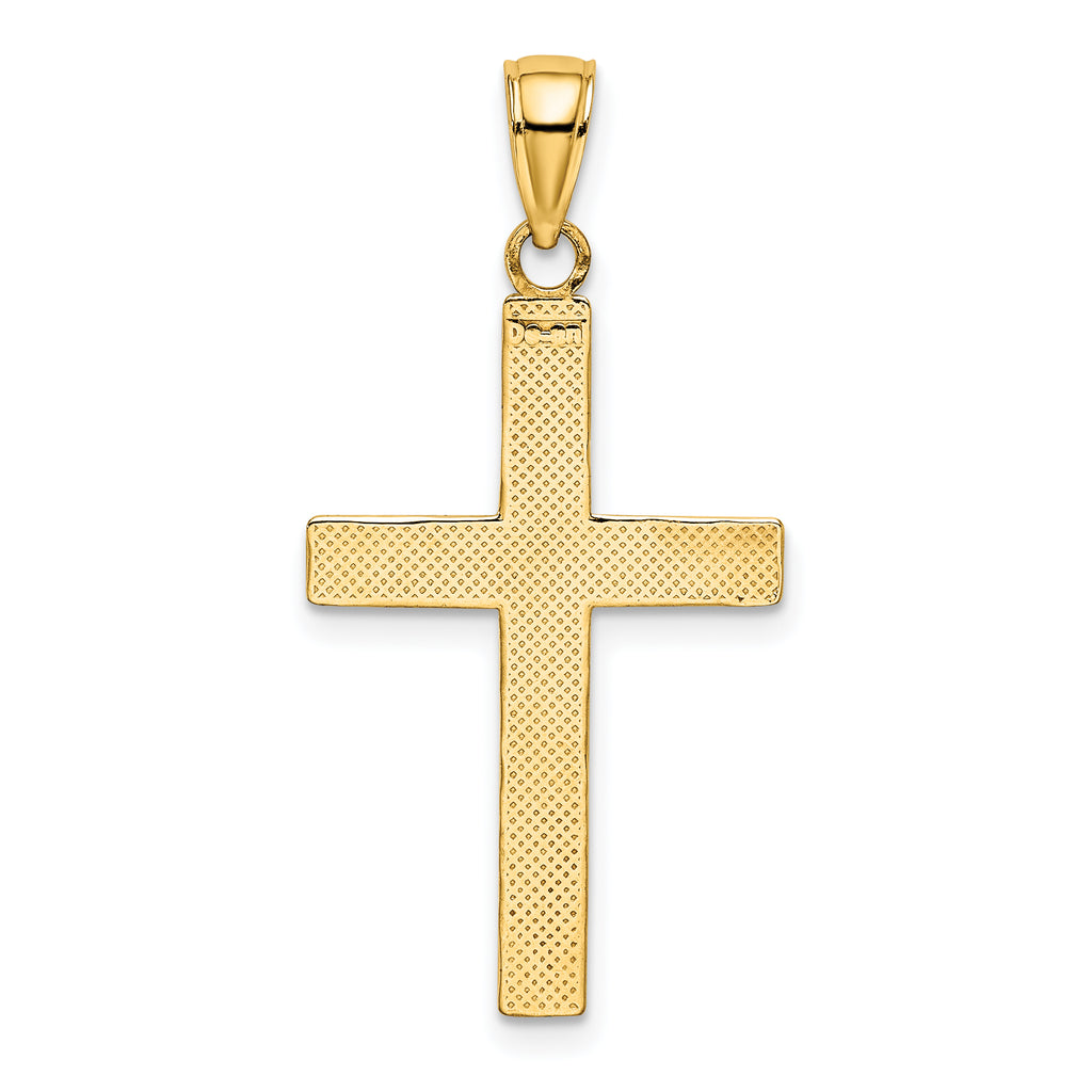 14K W/ Rhodium Polished Tubular Cross Charm